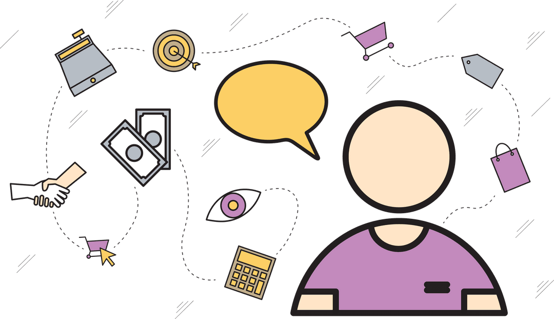 Simplified Shopping Journey with Indicative Icons on Transparent Background