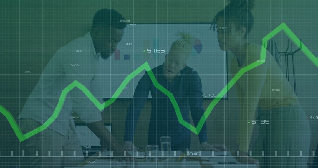 Diverse Team Analyzing Growth Data in Collaborative Office Meeting