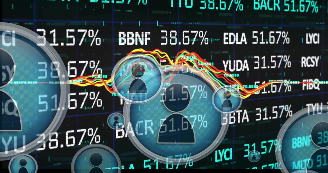 Futuristic Financial Data with Network Icons and Stock Trends
