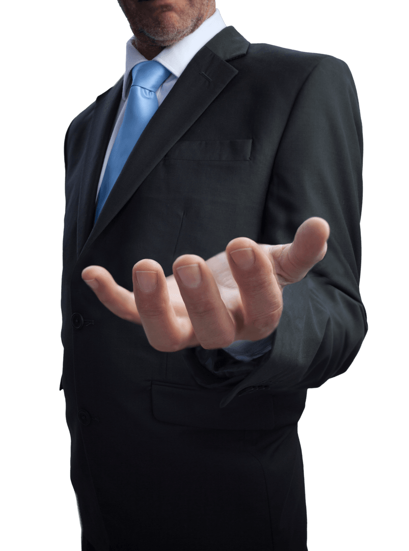 Business Executive Extending Transparent Open Hand Gesture