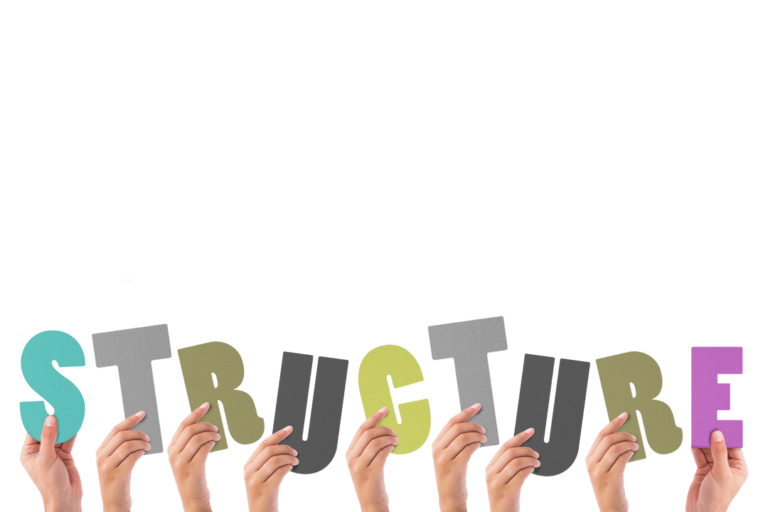 Transparent Hands Holding Colorful Structure Letters