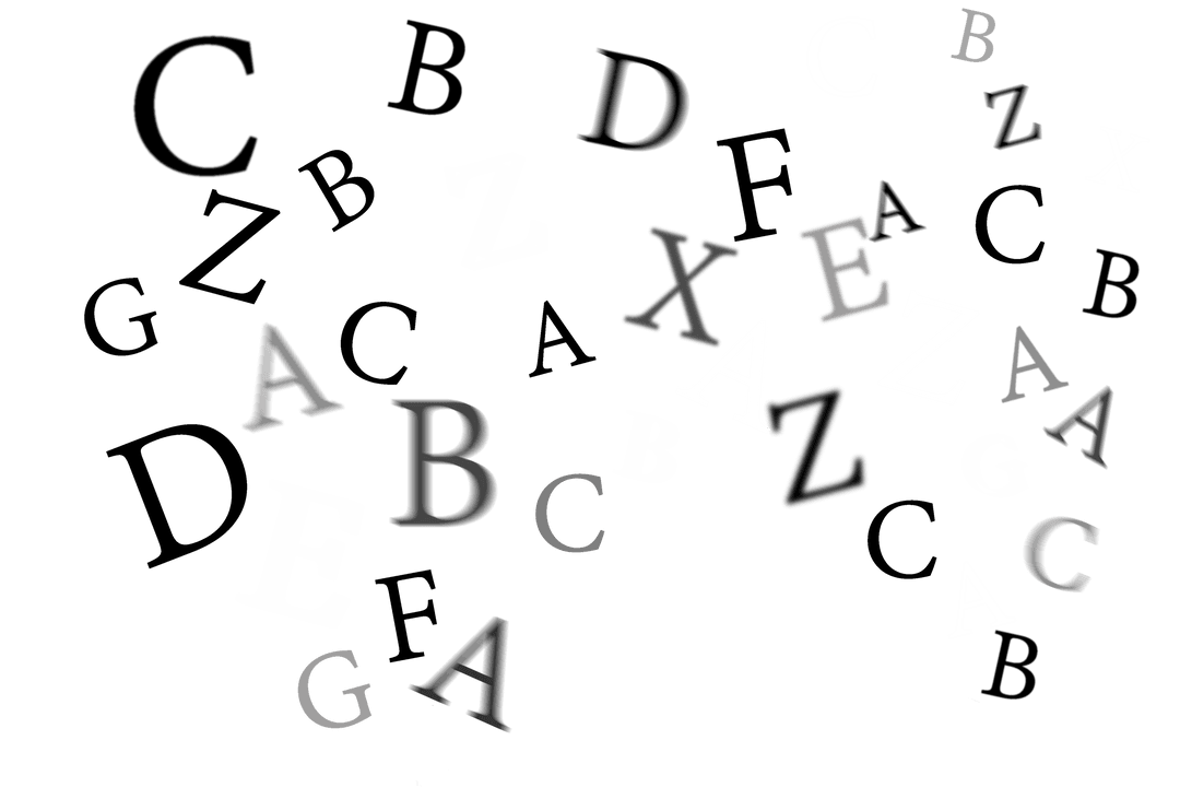 Floating Black and White Letters on Transparent Background