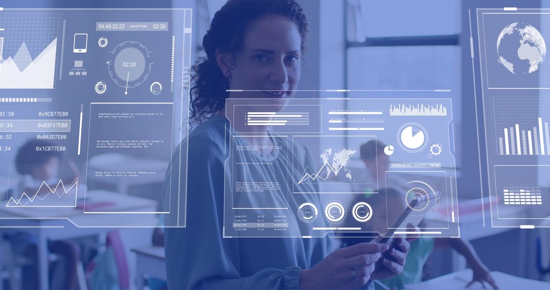 Female Educator Using Digital Interface in Classroom Setting