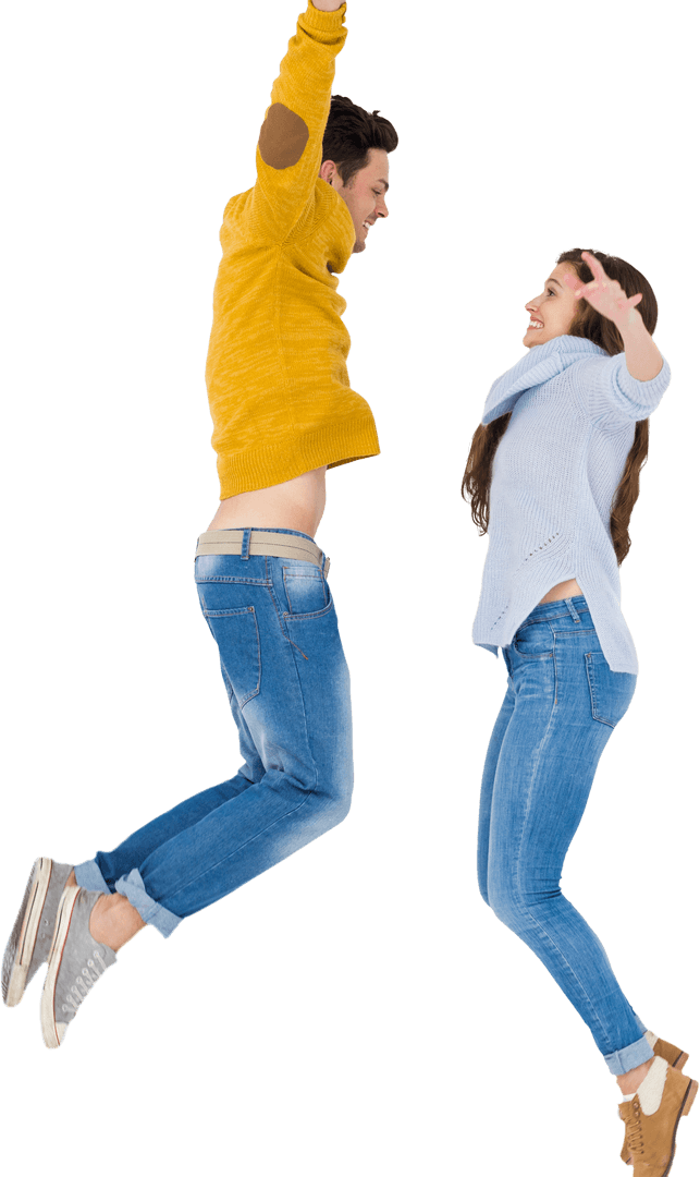 Transparent Image of Happy Couple Jumping Mid-Air Together