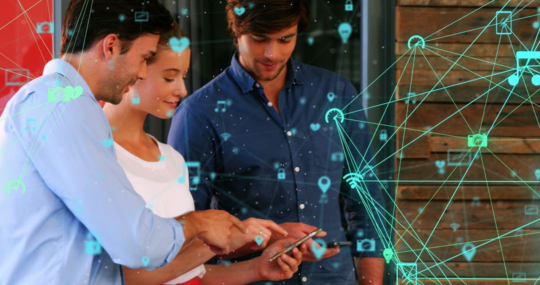 Tech-Savvy Team Collaborating Using Smartphone Devices