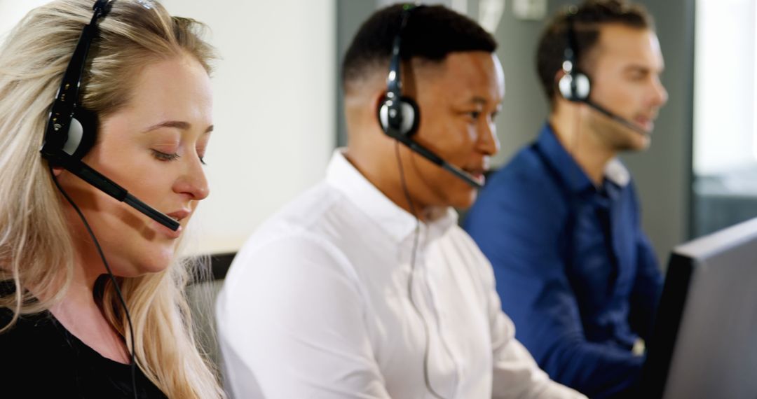 Diverse Customer Service Team Using Headsets in Call Center - Free Images, Stock Photos and Pictures on Pikwizard.com