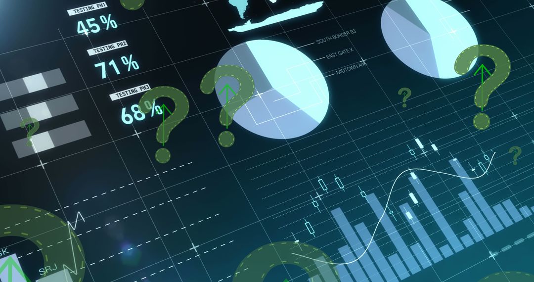 Dynamic Digital Interface with Question Marks on Statistics Background