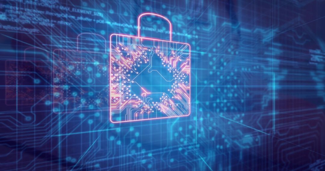 Digital Padlock with Circuitry Representing Data Security