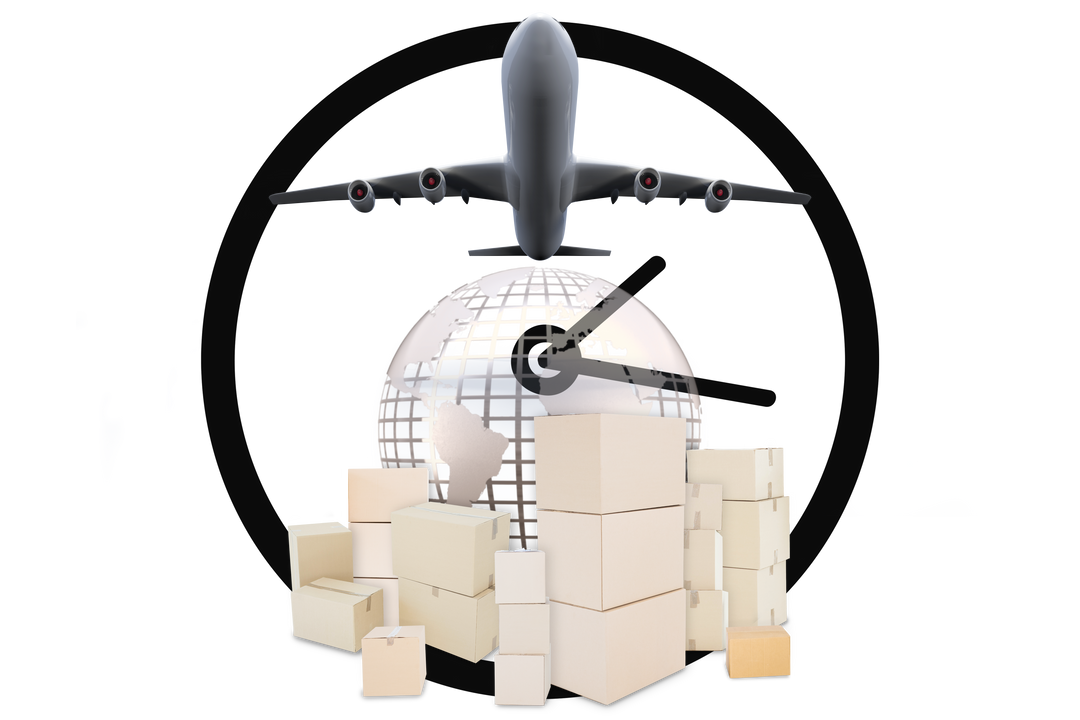 Transparent Transport Logistics Illustration with Plane, Clock, and Boxes - Download Free Stock Images Pikwizard.com