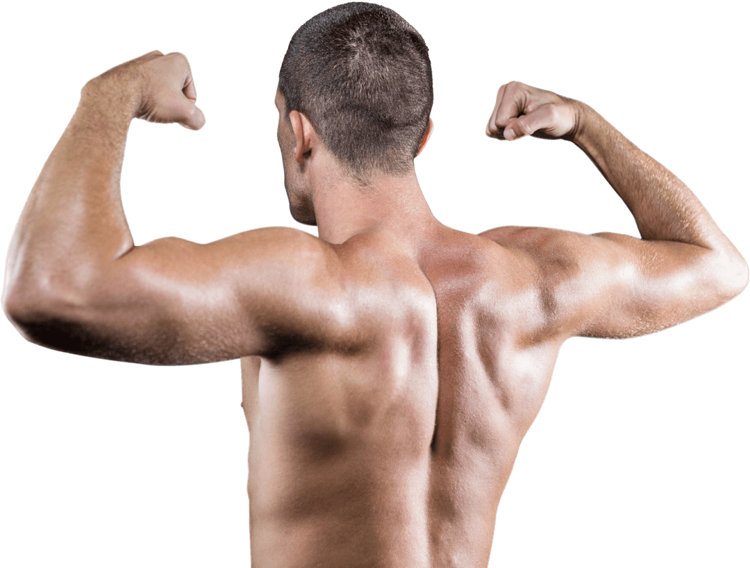 Transparent View of Shirtless Athlete Flexing Muscles
