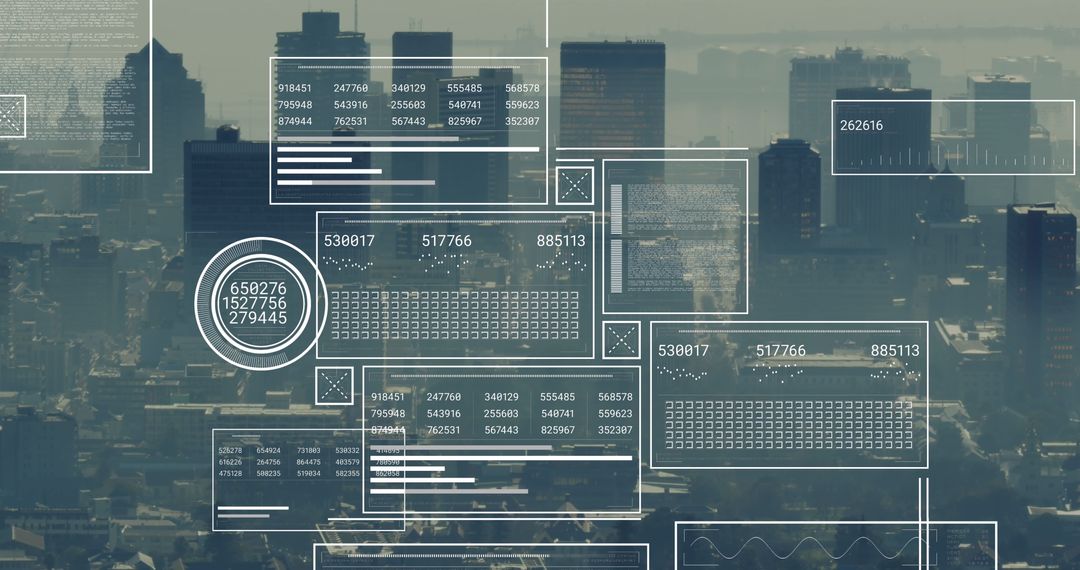 Financial Data Overlay on Cityscape for Global Business Concept