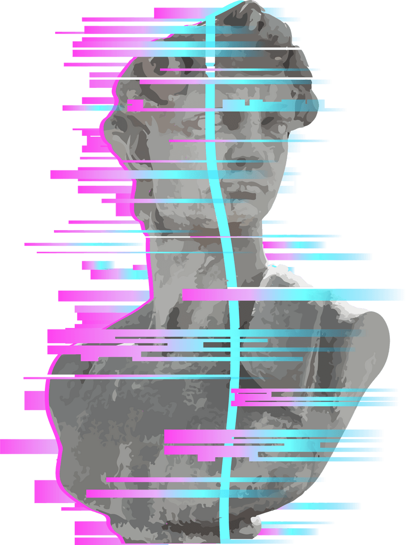 Glitched Marble Bust Cyberpunk Vibes on Transparent Backdrop