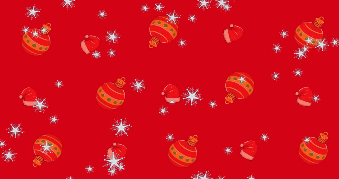 Seamless Snow and Christmas Ornaments on Festive Red
