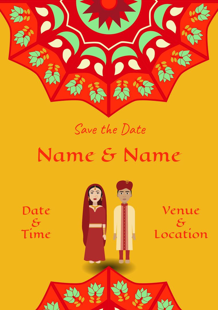 Traditional Indian Engagement Invitation with Vibrant Patterns - Download Free Stock Templates Pikwizard.com