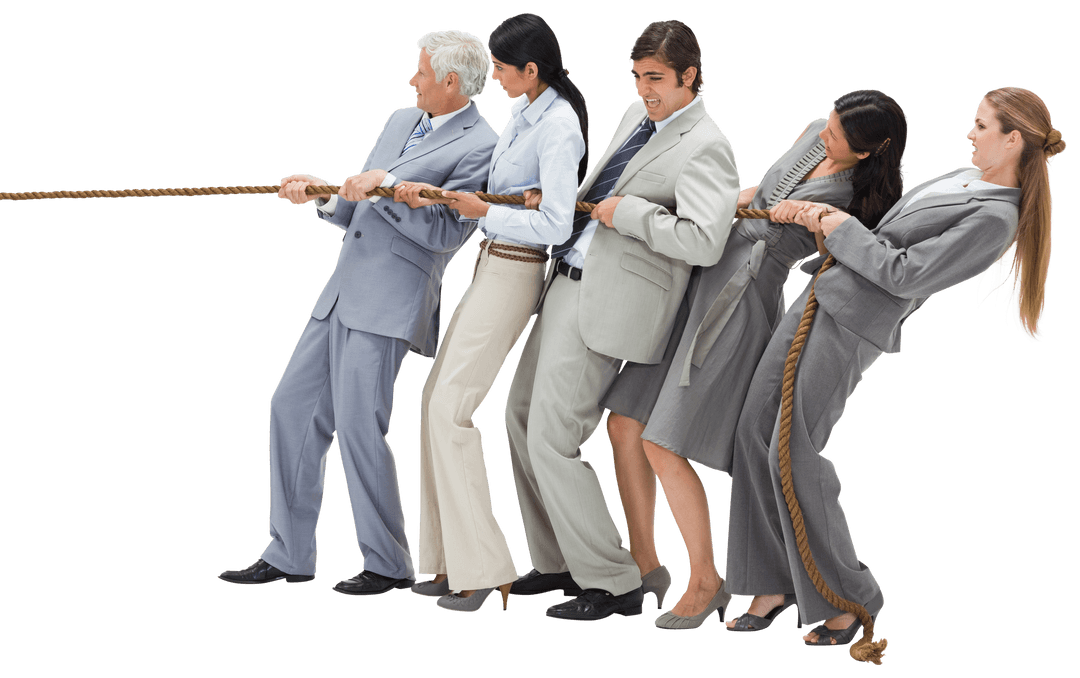 Transparent Business Team Uniting in Tug of War for Success