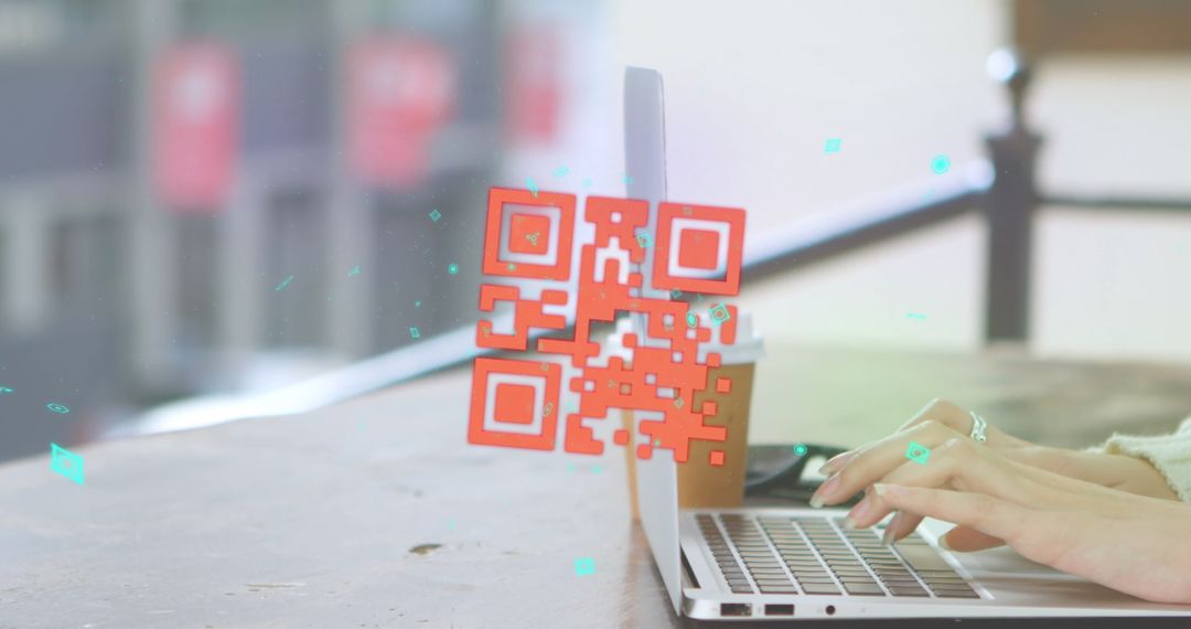 Digitalized QR Code Displayed While Typing on Laptop