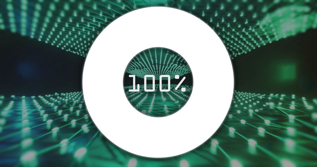 100% Loading Animation Over Technological Grid Background