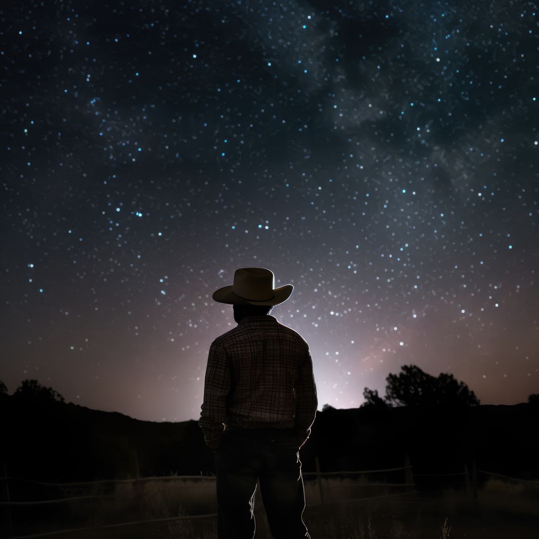 Cowboy star gazing at night sky, created using generative ai technology - Free Images, Stock Photos and Pictures on Pikwizard.com