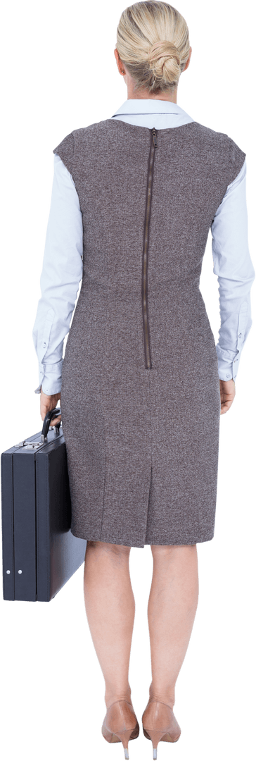 Transparent Businesswoman with Briefcase Facing Away