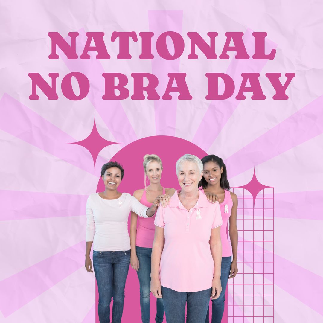 Diverse Women Supporting National No Bra Day for Breast Cancer Awareness - Download Free Stock Templates Pikwizard.com