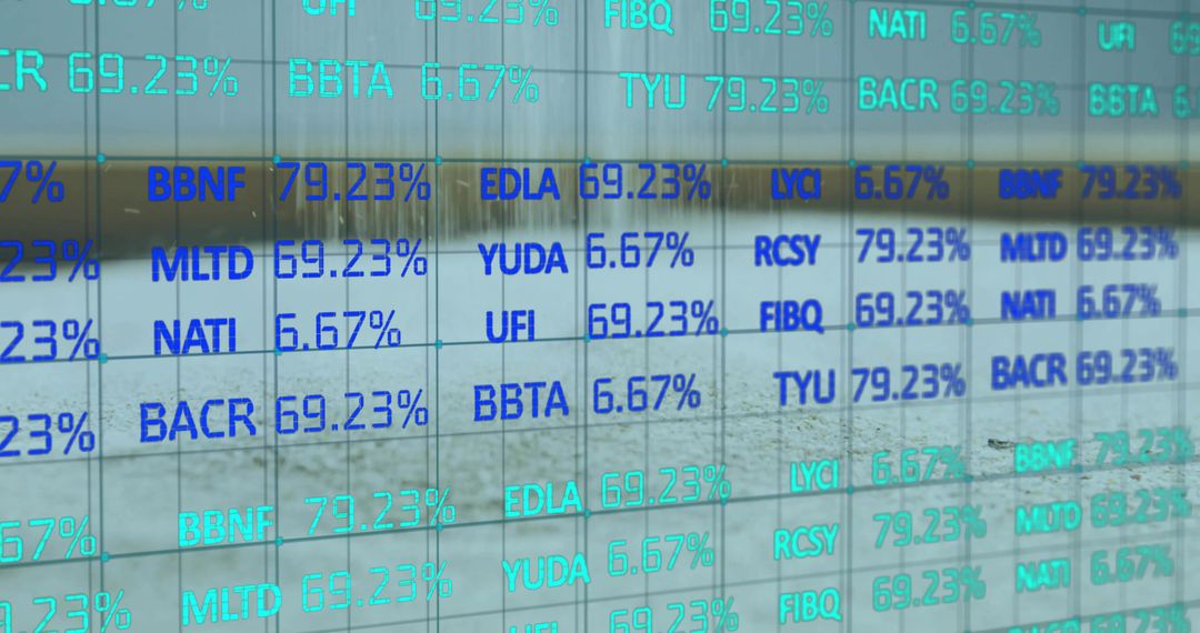 Futuristic Digital Display with Alphanumeric Codes and Percentages