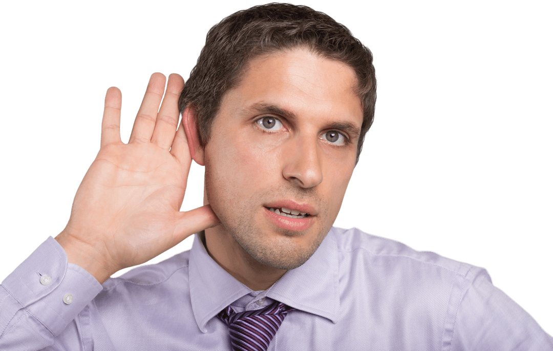 Transparent Businessman Listening Gesture Close-Up