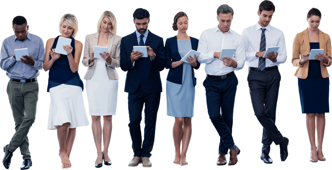 Diverse Professionals Using Tablets with Transparent Background