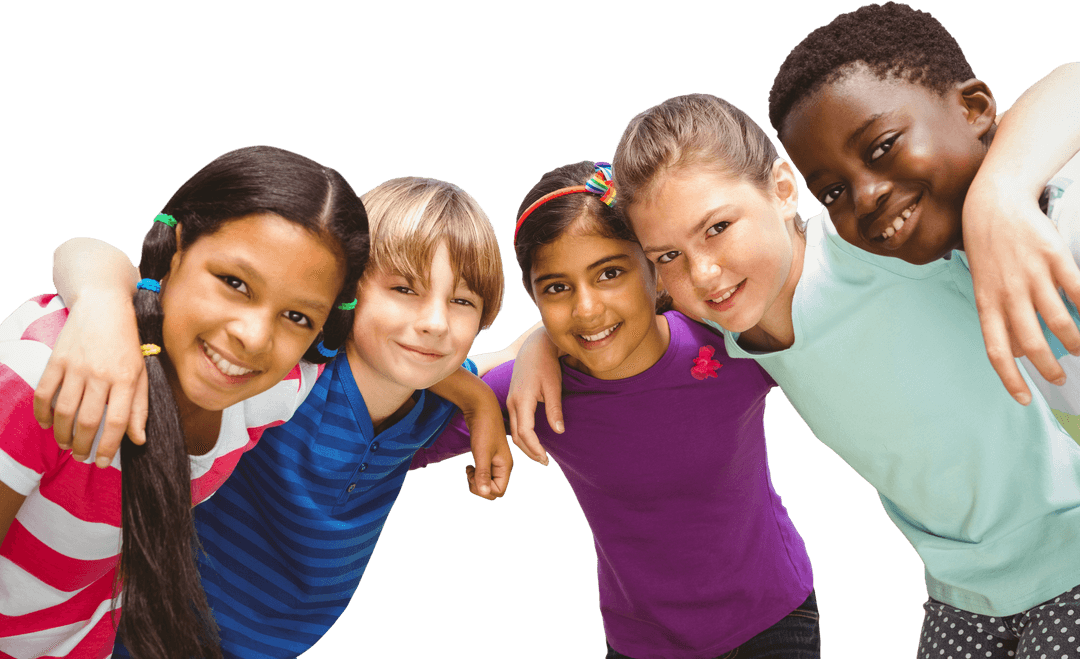 Diverse Children Group Hugging with Transparent Background