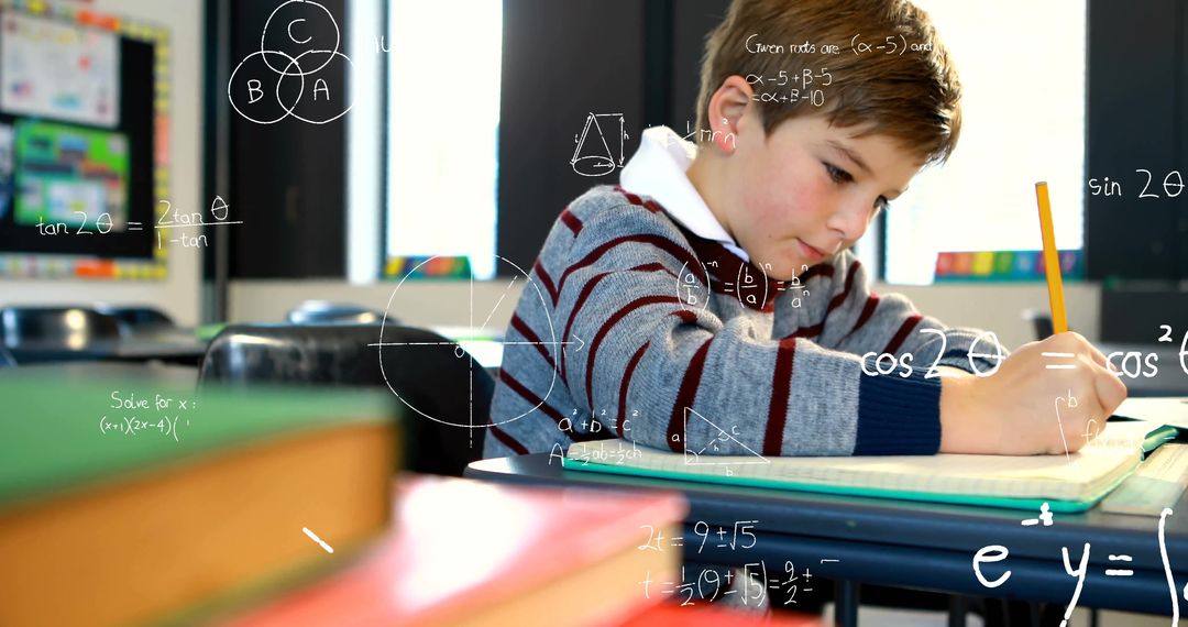 Focused Student Writing Equations in Classroom Setting