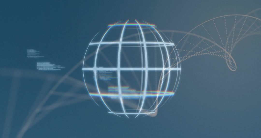Futuristic Wireframe Globe in Virtual Display with Digital Code and Helix