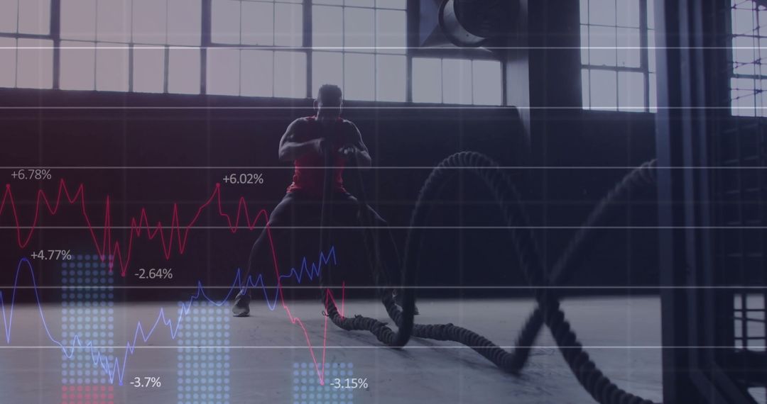 Man Exercising with Battle Ropes in Merged Graph Overlay