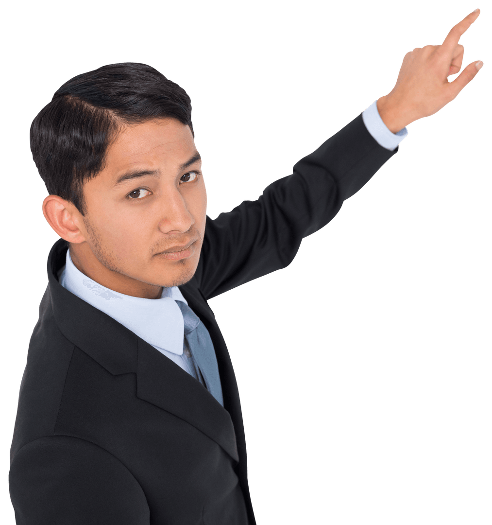 Biracial Businessman Gesturing Upwards Transparent Background
