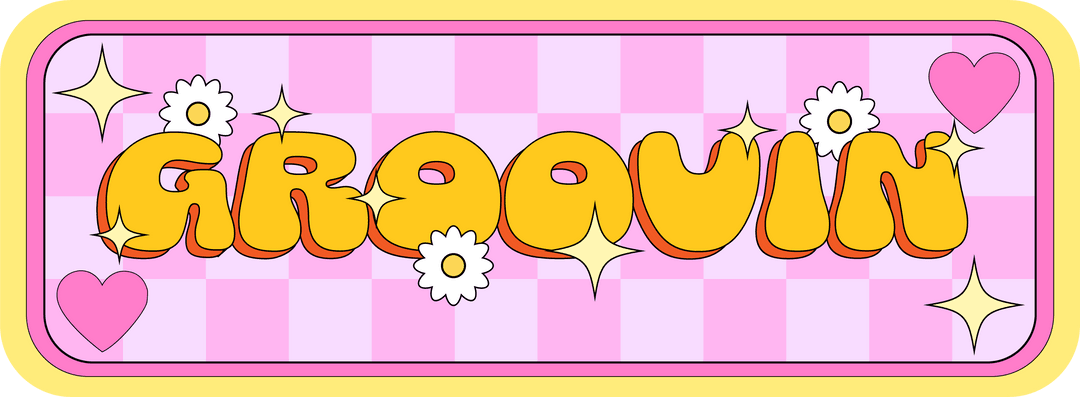Retro Groovin Lettering with Daisies and Stars on Transparent Background