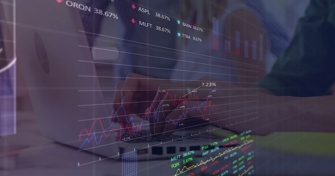 Digital Financial Analysis Vector Graph With Businesswoman Typing