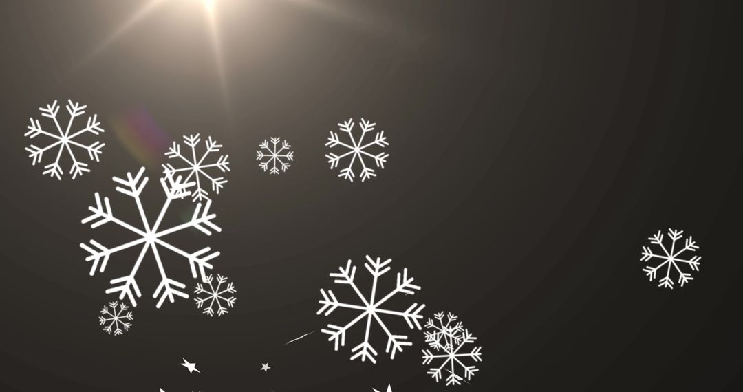 Falling Snowflakes and Sparkling Stars on Dark Background