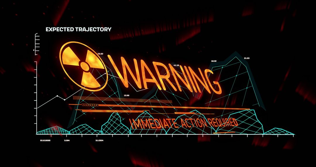 Futuristic Warning Interface with Radiation Alert and Graph