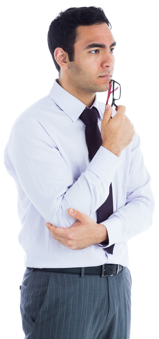 Thoughtful Biracial Businessman Holding Glasses on White - Download Free Stock Images Pikwizard.com