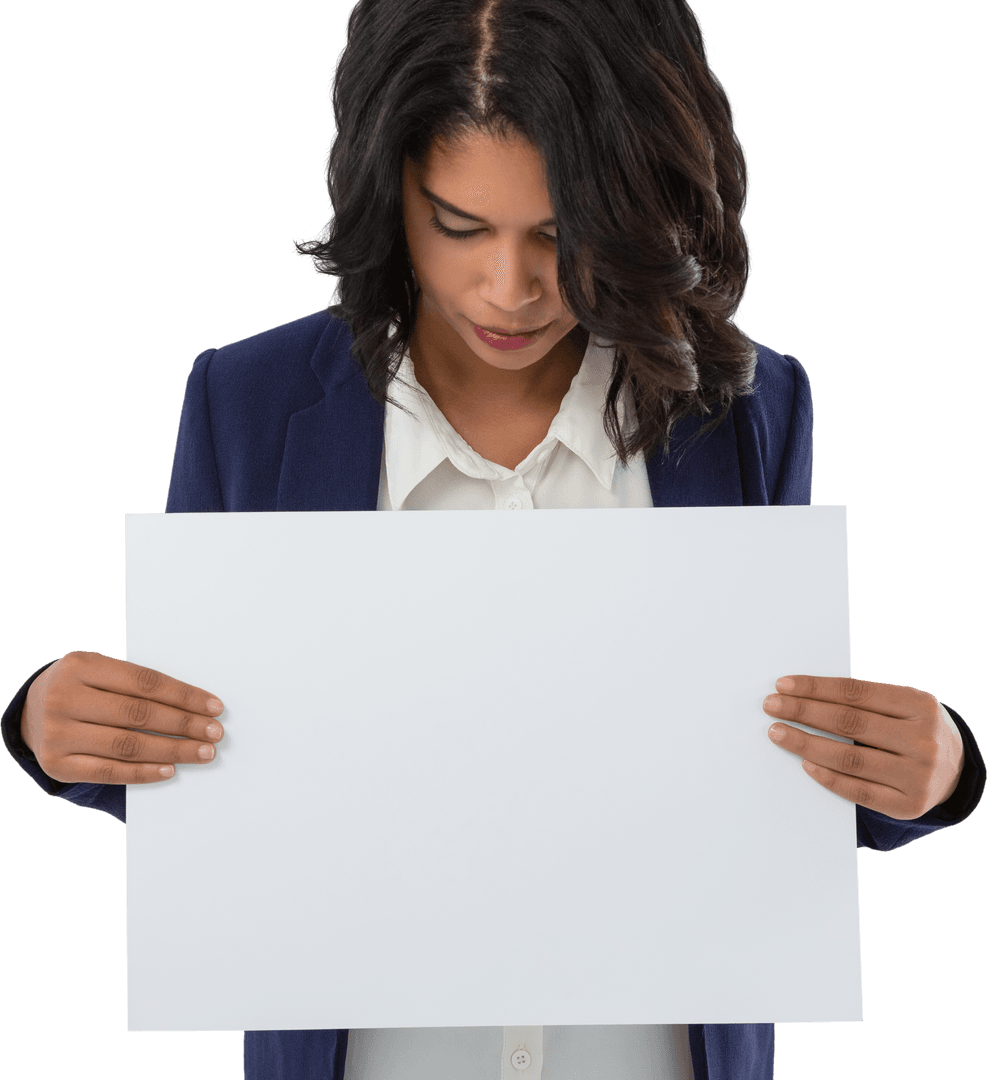Transparent Background Businesswoman with Blank Placard