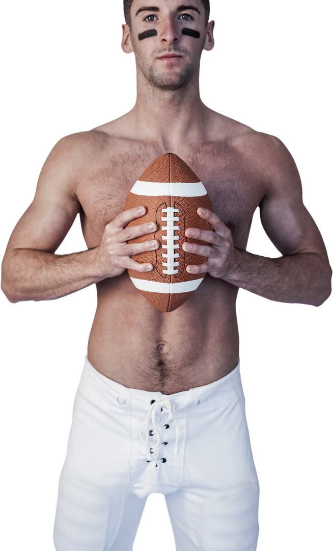 Shirtless American Football Player Holding Ball Over White, Transparent - Download Free Stock Images Pikwizard.com