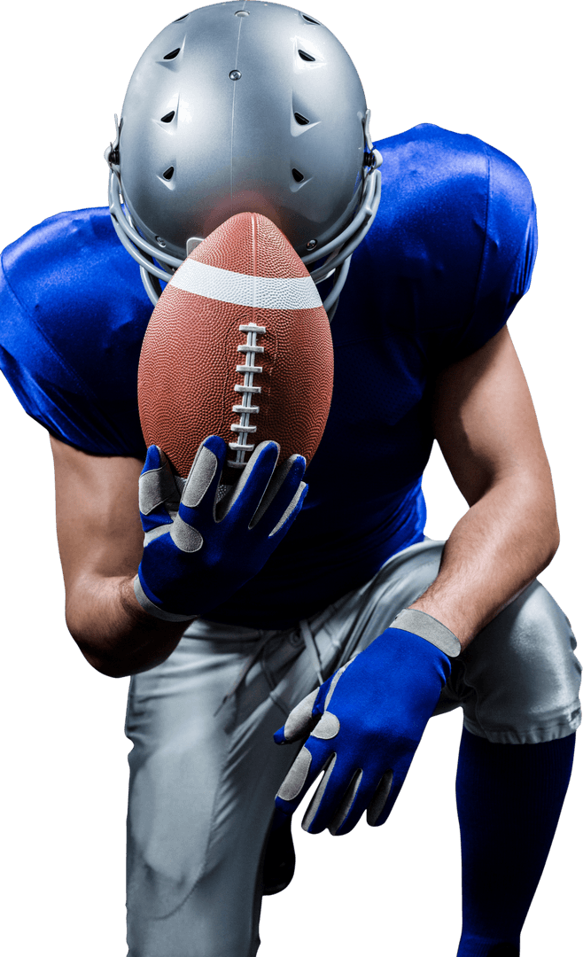 Transparent American Football Player Kneeling with Ball in Hand