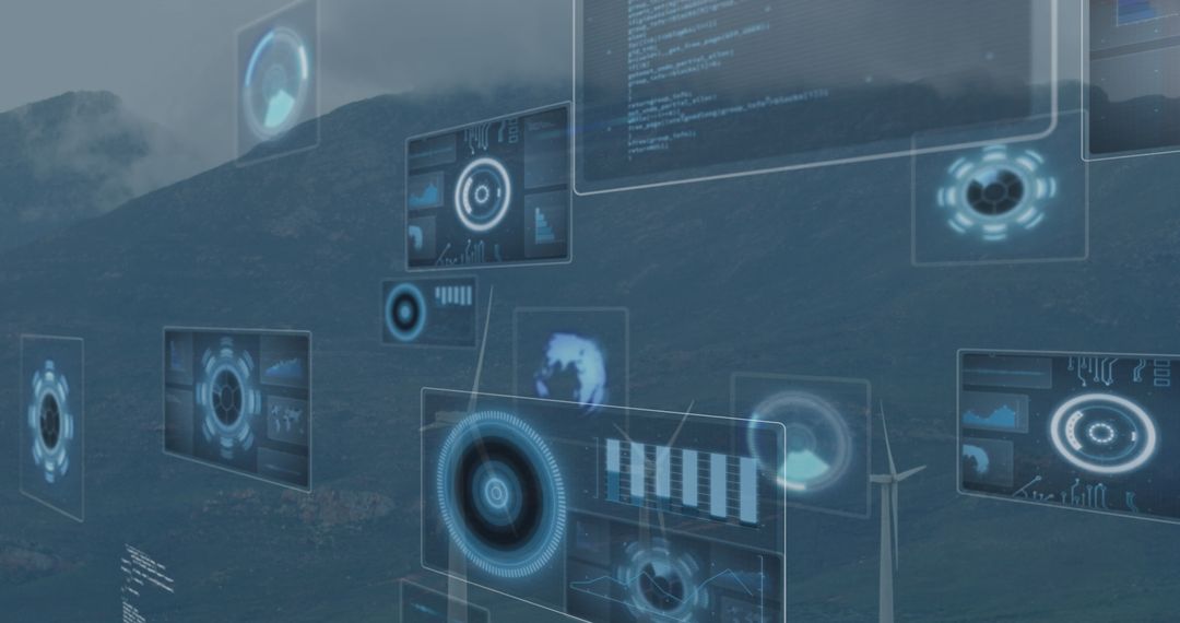 Futuristic Digital Interface with Data and Wind Energy Integration