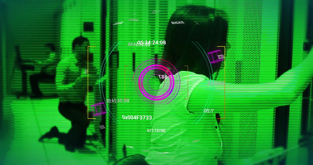 Diverse Team Working in Server Room Utilizing Digital Interface