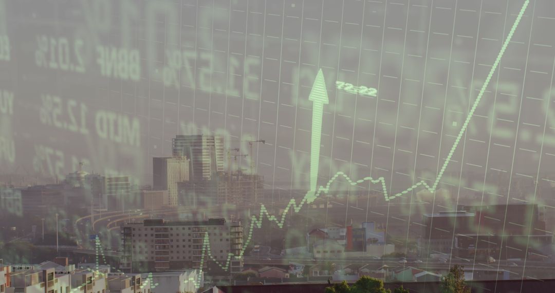 Cityscape with Financial Data Visualization Overlay