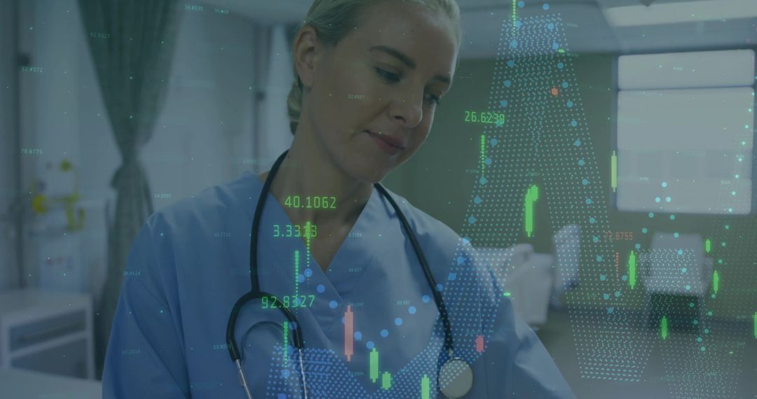 Nurse Analyzing Digital Health Data in Modern Clinic Environment