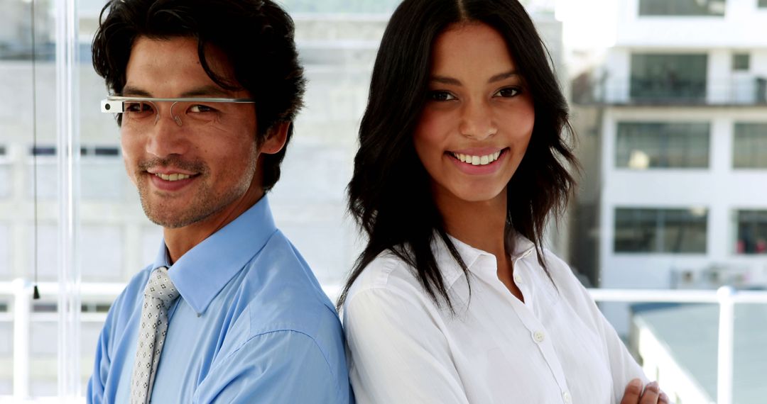 Confident Business Partners Smiling Brightly in Modern Office