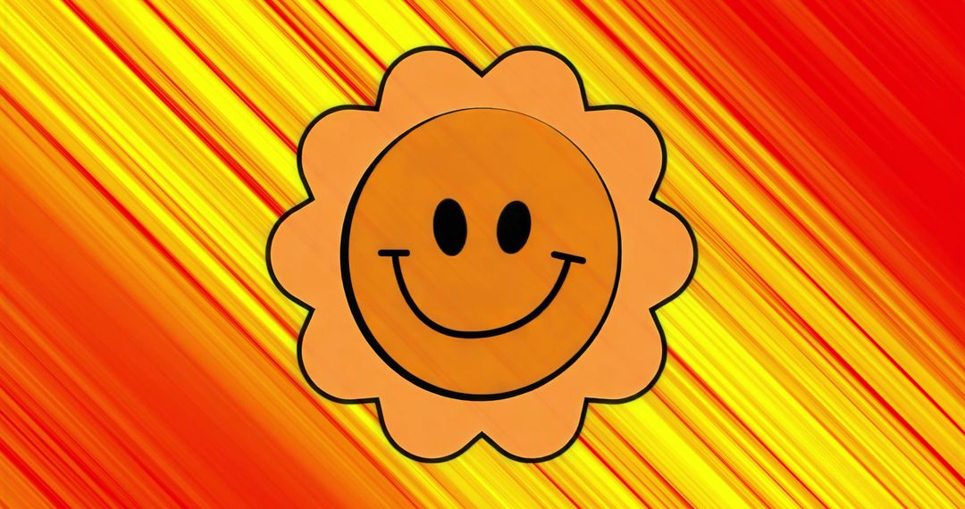 Glowing Sun Emoticon Radiating Energy over Warm Diagonal Streaks Vibrant Abstract Design