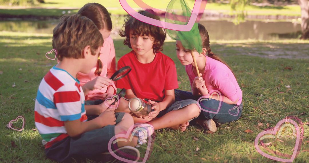 Curious Kids Exploring Nature with Insect Jar and Net