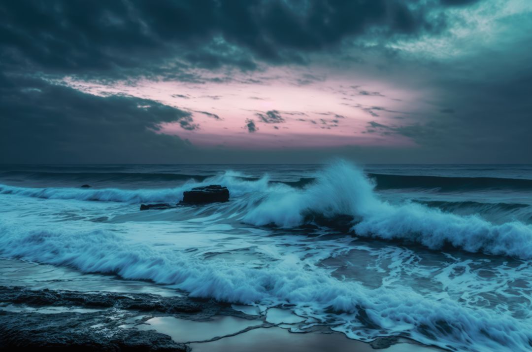 Dramatic Ocean Waves Crashing at Sunset - Free Images, Stock Photos and Pictures on Pikwizard.com