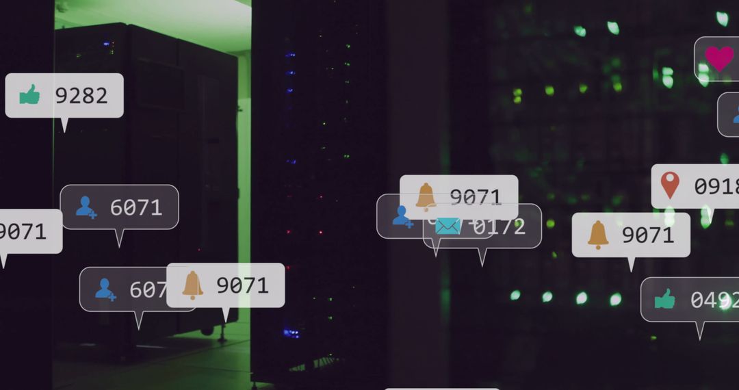 Futuristic Digital Network With Server Room and Data Metrics