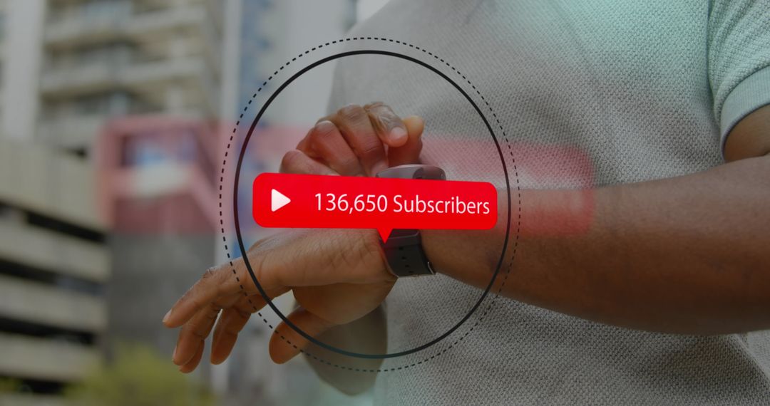 Man Checking Smartwatch with Social Media Subscriber Count